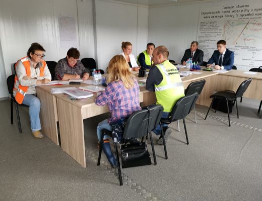 Производственное совещание на объекте «Строительство моста через р.Упу и путепровода через железную дорогу», проводимого министром транспорта и дорожного хозяйства Тульской области Дудником Р.Б. 